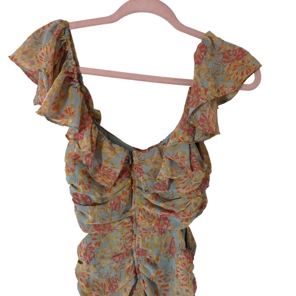 ASTR The Label Floral Ruffle Ruched Maxi Dress XS Blue Orange Boho Romantic - Picture 9 of 10
